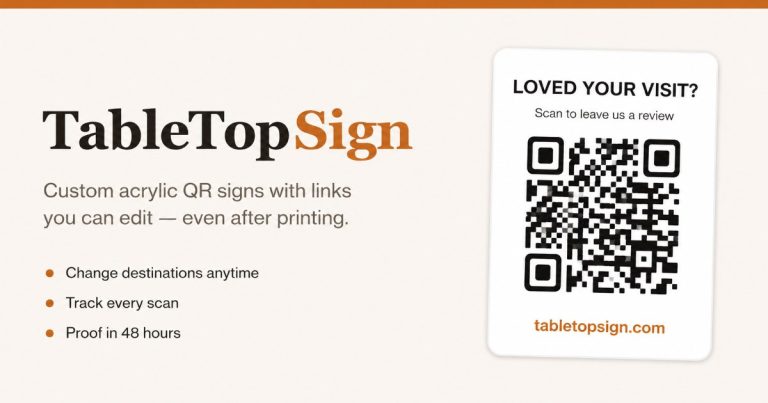 TableTopSign — Smart QR Signs SaaS homepage